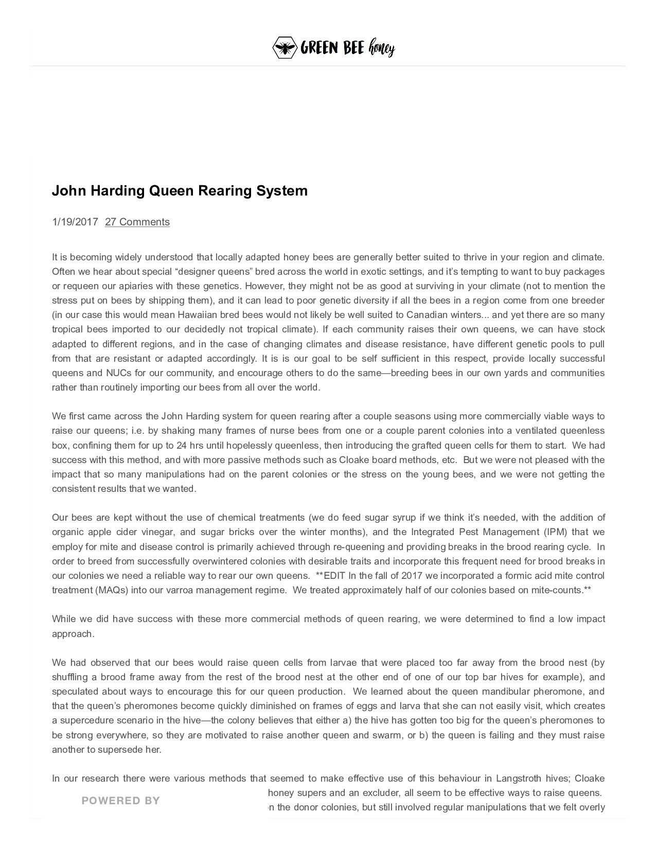 John Harding Queen Rearing System